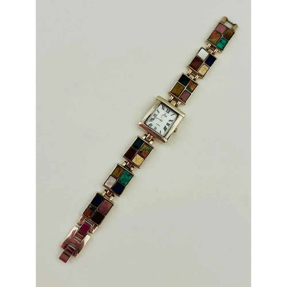 VTG Aria Ladies Sterling Watch with‎ Multi Gemstone Band Stainless Back SMALL